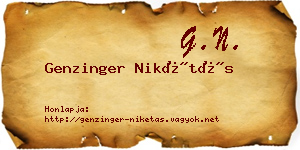 Genzinger Nikétás névjegykártya